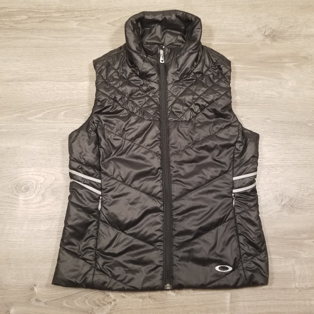 Oakley Clearview Jet Black Womens Quilted Puffer Vest Size Small Zip Up Pockets